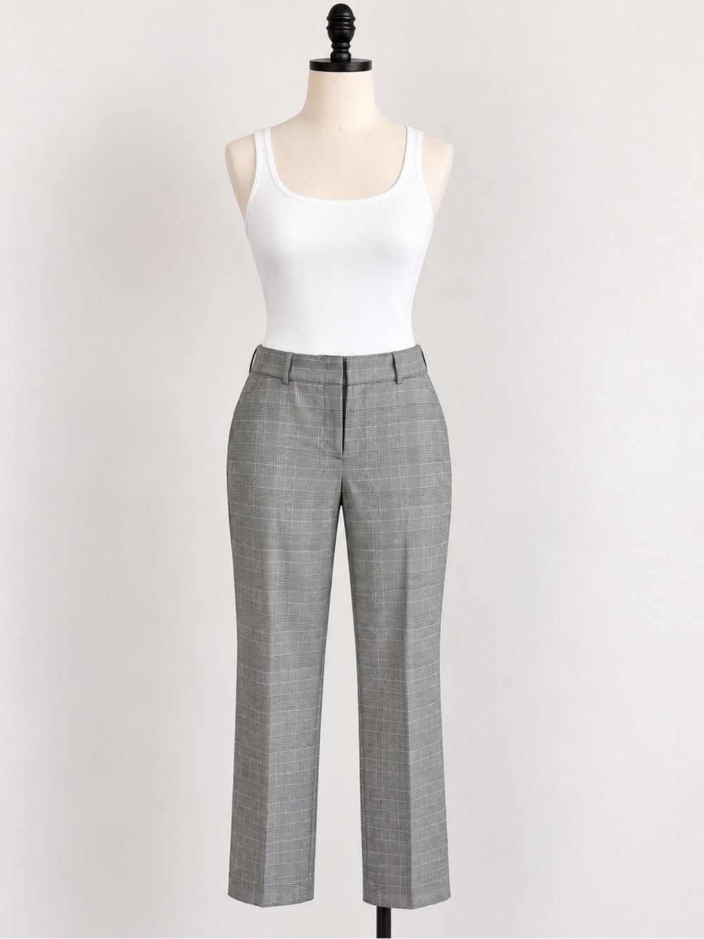 Talbots Hampshire Plaid Pants Size 8 Gray Black Pink Straight Leg Stretch